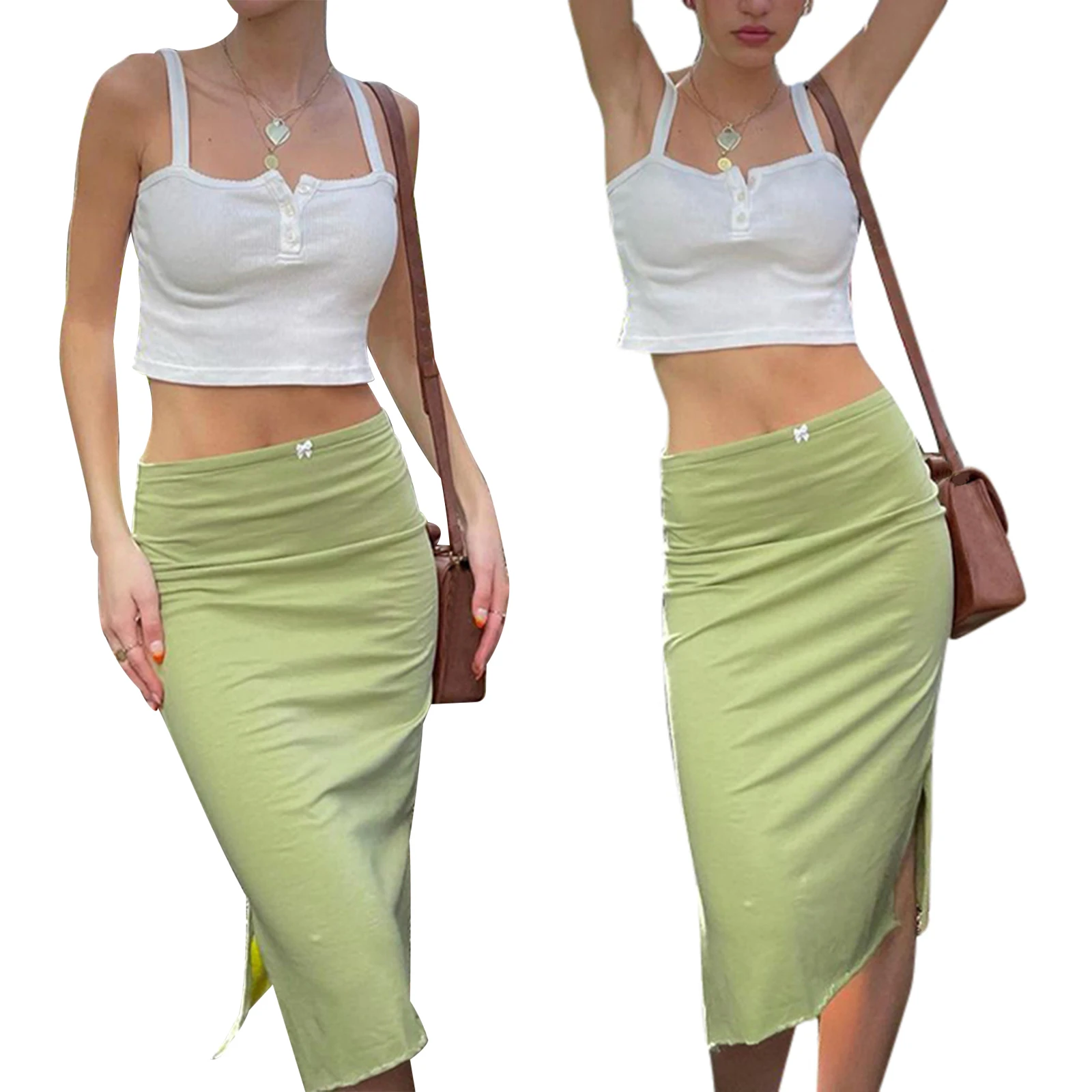 

Women's Bodycon Midi Skirt Casual Summer Skirt Solid High-Waist Side Slit Girls Ladies Bust Skirt No Lining Pencil Skirt