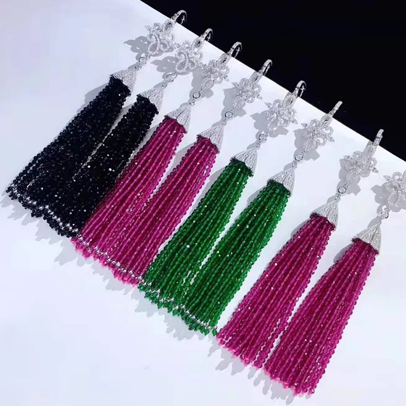 

Spinel round faceted 2mm tassel earrings hook FPPJ wholesale