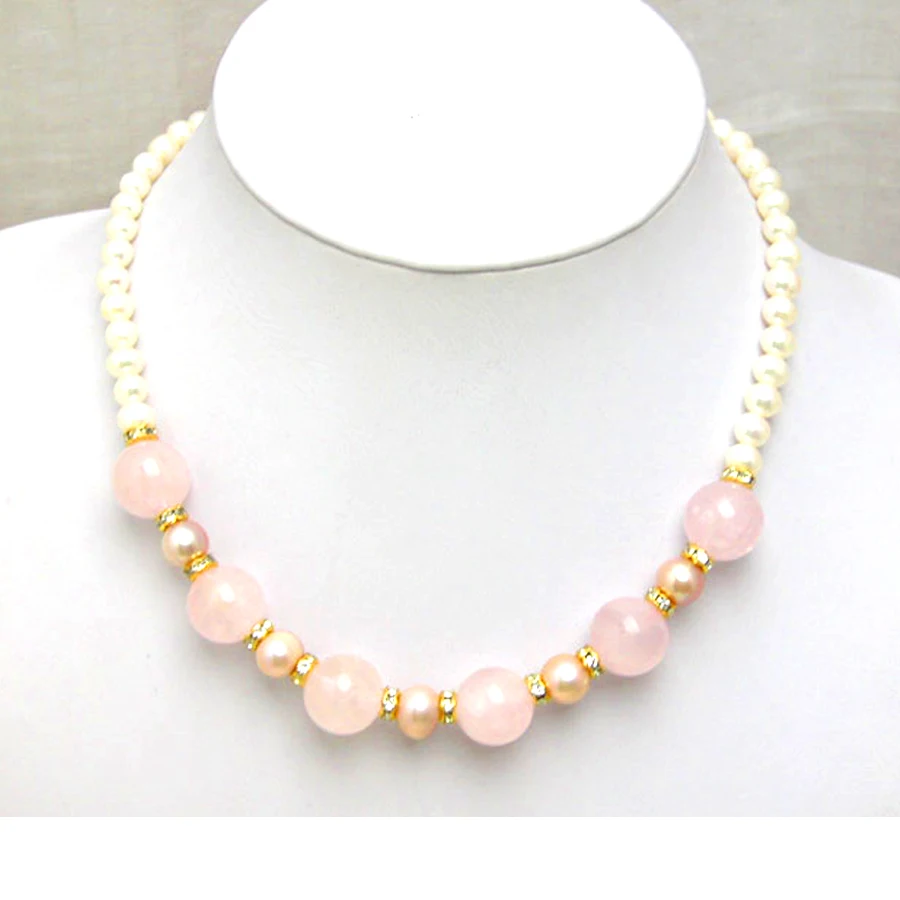 

Qingmos Natural FreshWater 7-8mm Pink Pearl Necklace for Women with 12mm Pink Jades Pendant Necklace 17" Chokers Jewelry