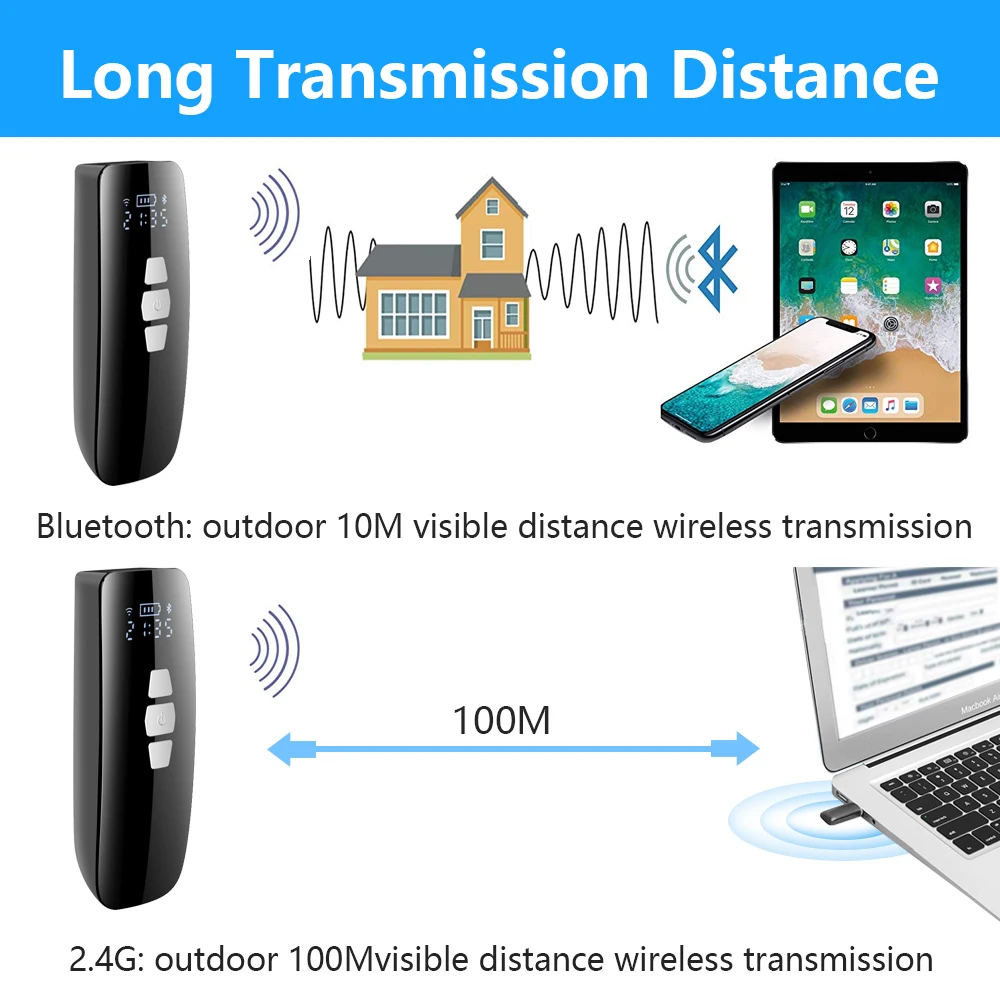 Free Shipping Bluetooth 1D CCD 2D Barcode Scanner Pocket Wireless QR Reader Data Matrix PDF417 IOS Android Windows