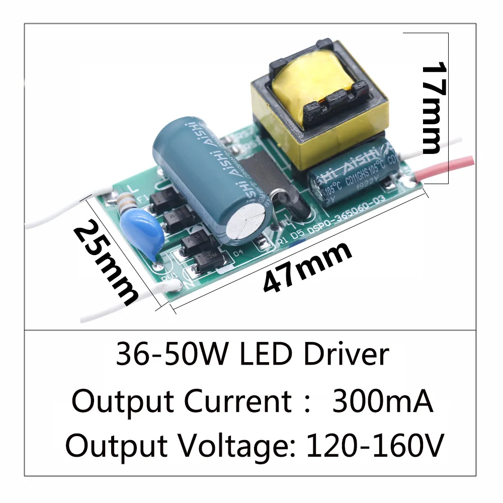 LED Driver 36-50W Power Supply Constant Current DC120-160V Automatic Voltage Control Lighting Transformers For LED Lights DIY