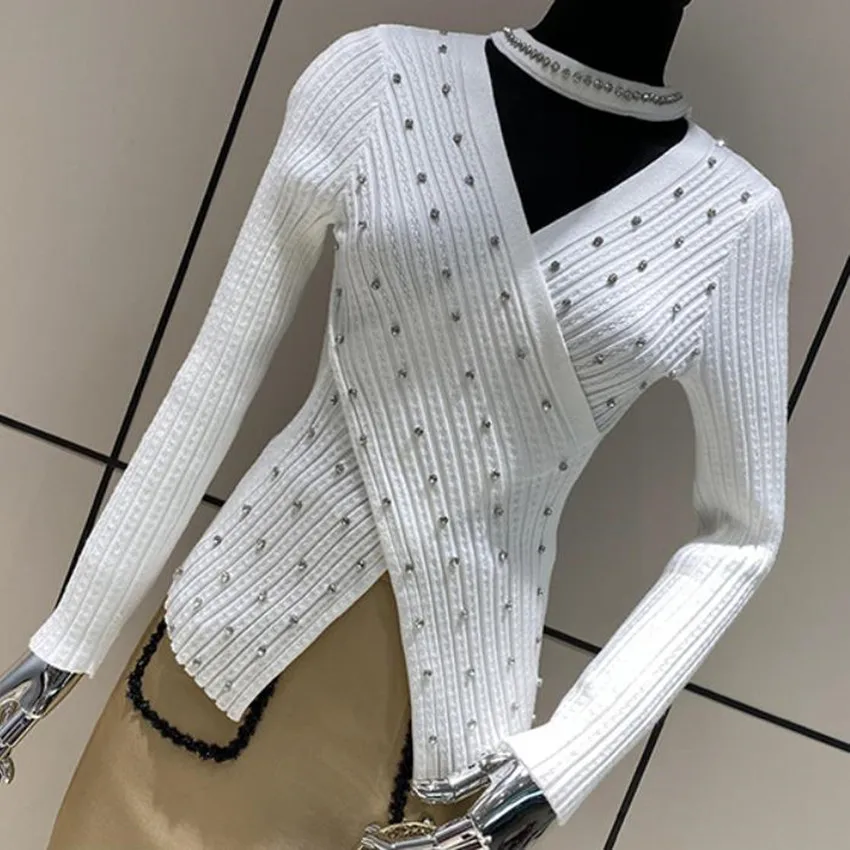 

Sli halterneck sweater women 2022 Spring new fashion heavy industry diamond-studded beaded pullover