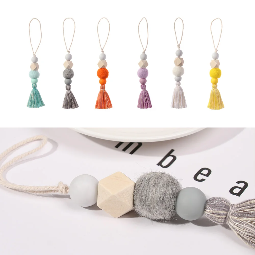 1 Pcs Fashion Natural Wood Beads Tassel Hanging Ornaments Car Hanging Drop Closet Pendant Door Handle Home Wall Decorations