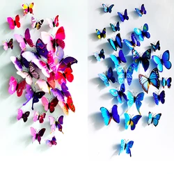 Blue Purple Pattern PVC 3D Butterflies Wall Stickers Decals Magnet Fridge Stickers Room Wall Art Waterproof DIY Home Decorations