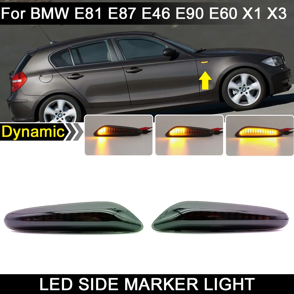 

For BMW E46 E60 E61 E81 E82 E83 E84 E87 E88 E90 E91 E92 E93 Smoked Lens LED Side Marker Lamp Dynamic Amber Turn Signal Light