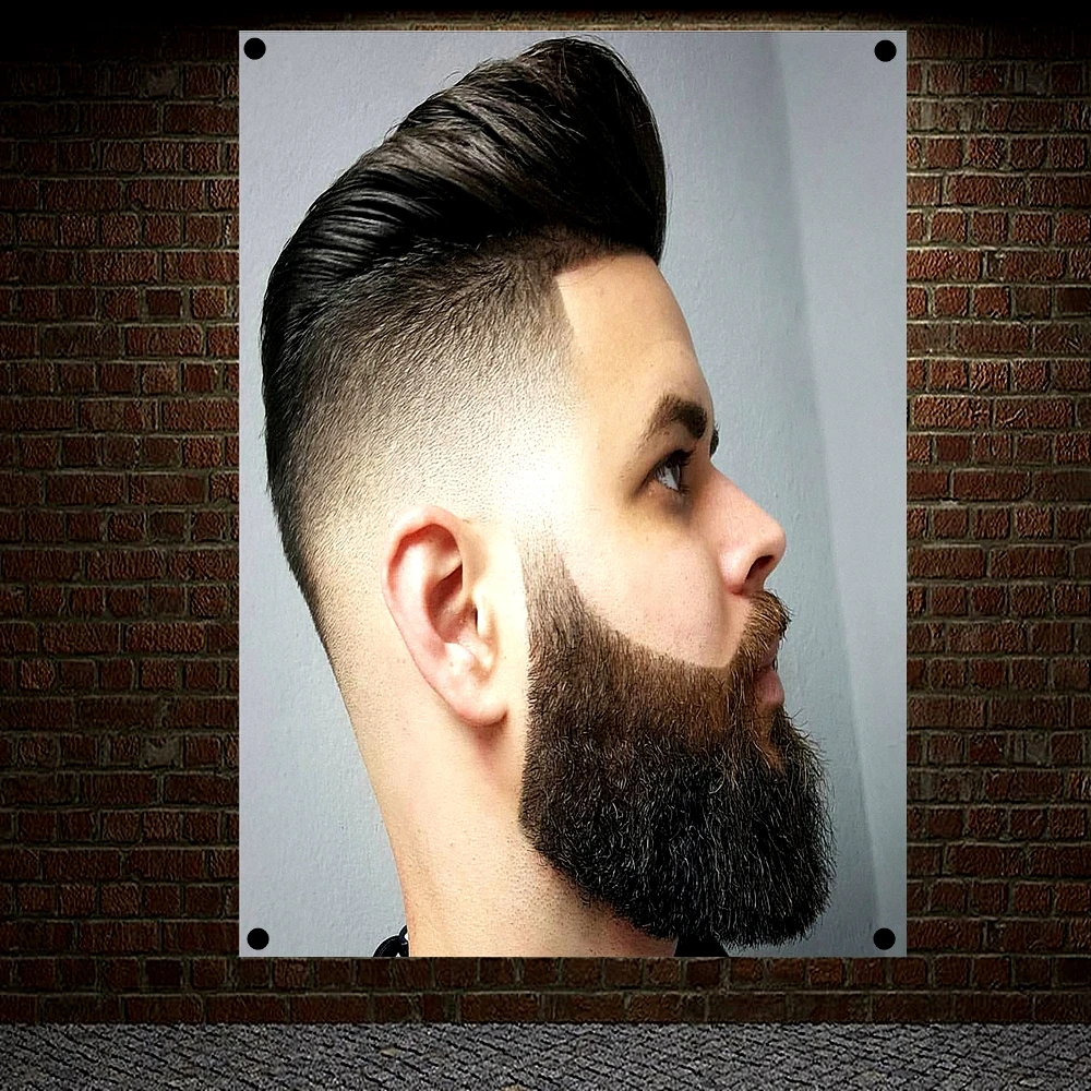 

Business-Hairstyle Beard-Designs Hair Salon Tapestry Banner Flag Four-Hole Cloth Art Canvas Painting Barber Shop Wall Decor A1