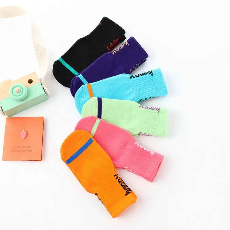 Autumn Winter Spring Summer Breathable Non-slip Floor Socks Boy Girl Socks Home Kids Socks Cotton Candy Color Ankle Socks