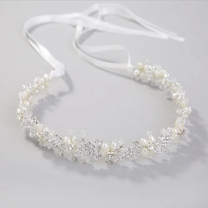 Girls White Pearl Crystal Bridal Hairbands Tiaras Wedding Crown Headband For Bride Hair Jewelry Wedding Accessories Hair Wear