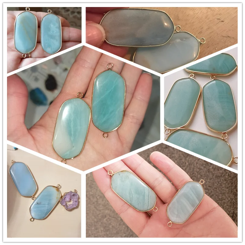 2pcs Natural blue amazonite stone pendants connector charm necklace bracelet earring connector Accessories blue stone pendants