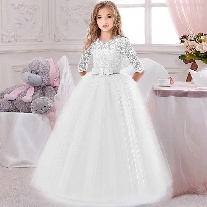 Summer Girls White Pink Long Bridesmaid Dress Baby Kids Gown Clothes Children Princess Party Wedding Evening 10 12 13 Y Vestidos