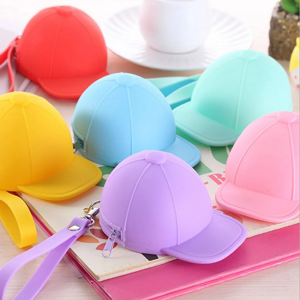 Cute Mini Coin Case Creative Baseball Cap Change Purse Silicone Zipped Wallet Cartoon Candy Color Handbag Waterproof Clutches
