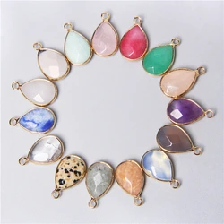 3pcs Fashion Drop-shaped Faceted Natural crystal quartz Stone charm connector Pendant Women making Necklace Earring Accessory