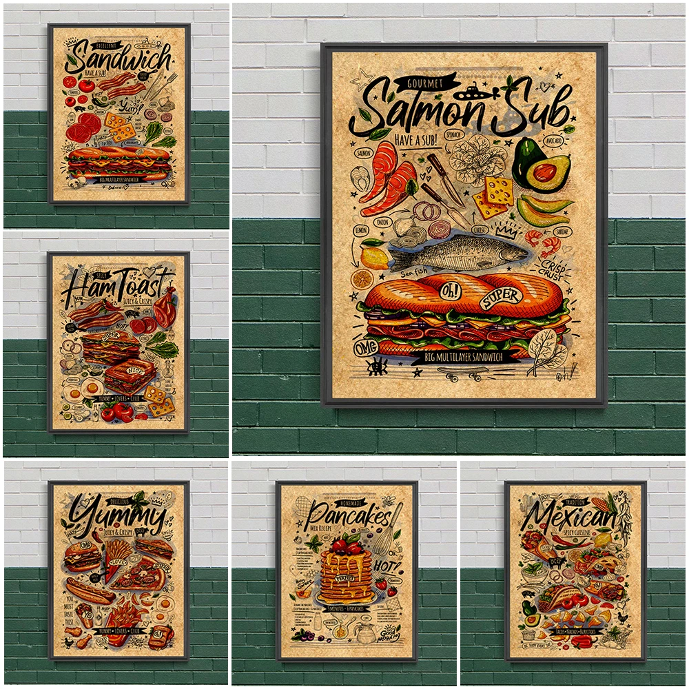 Fast Food-pintura en lienzo para pared, receta mexicana y americana, decoración para cocina, Hotel, restaurante, póster y impresiones Vintage