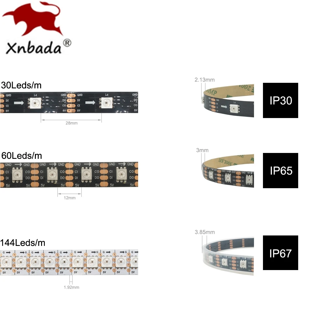 APA102 SK9822 30/60/72/96/144Leds/Pixels/m Smart RGB Led Pixel Strip DATA and CLOCK Seperately DC5V IP30/IP65/IP67