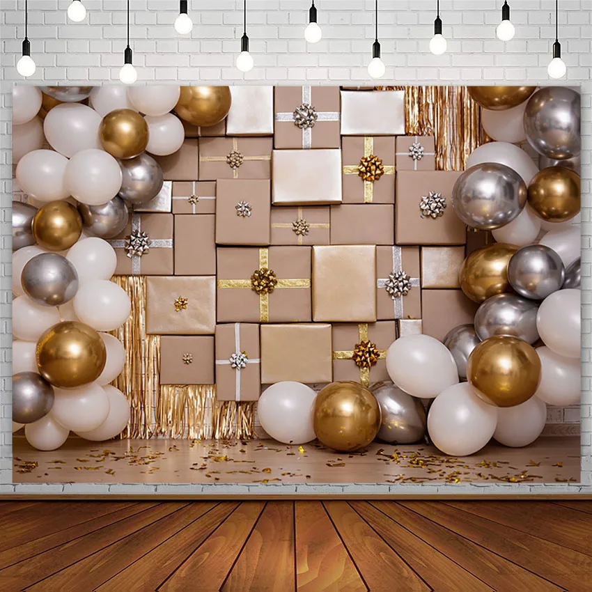 

Avezano Baby Shower Photography Background Gold Balloons Gifts Glitter Newborn Kids Birthday Portrait Backdrop Photo Studio Prop