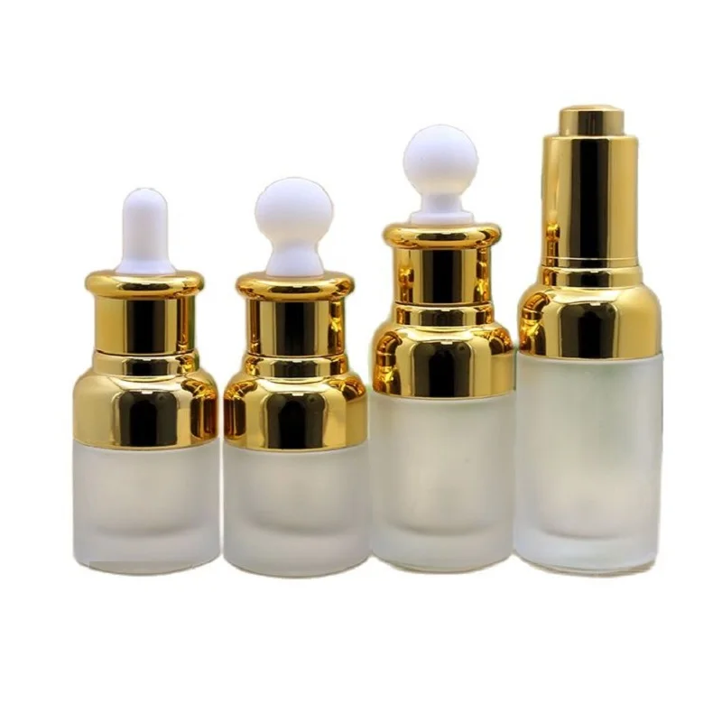 

20ml 30ml 40ml Empty White Frosted Glass Essence Pipette Packaging Bottle Gold Cap Cosmetic Essential Oil Dropper Vials 10pieces