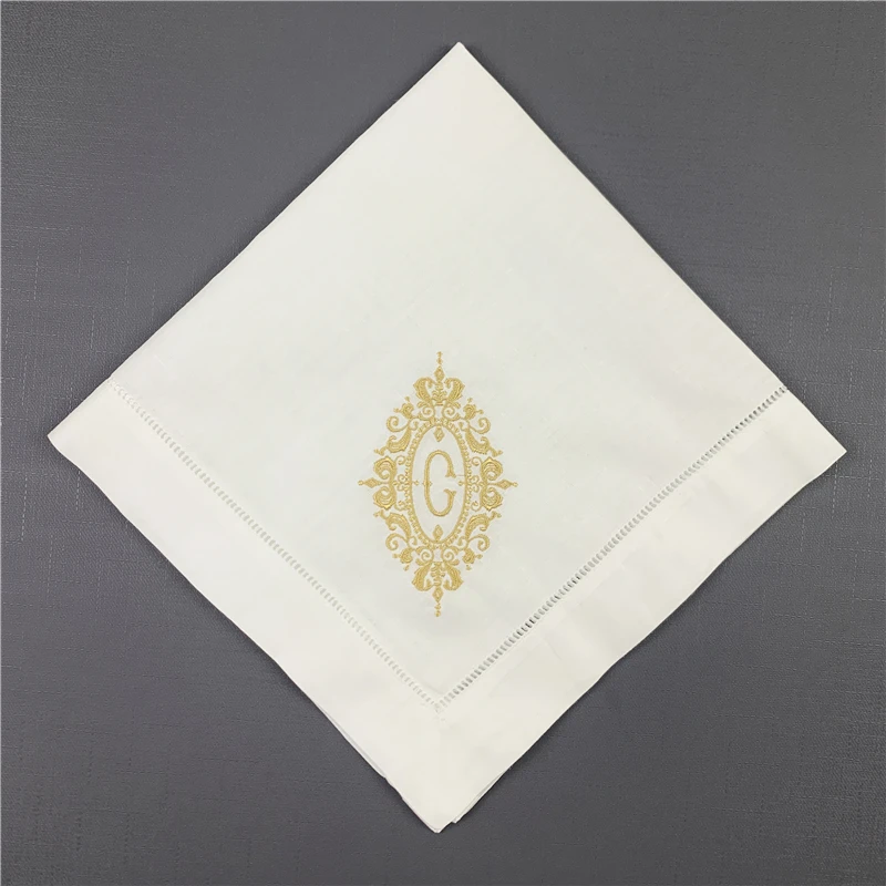 Set of 12 Excellent Monogrammed Dinner Napkins White Hemstitch Linen Table Napkins 20x20\