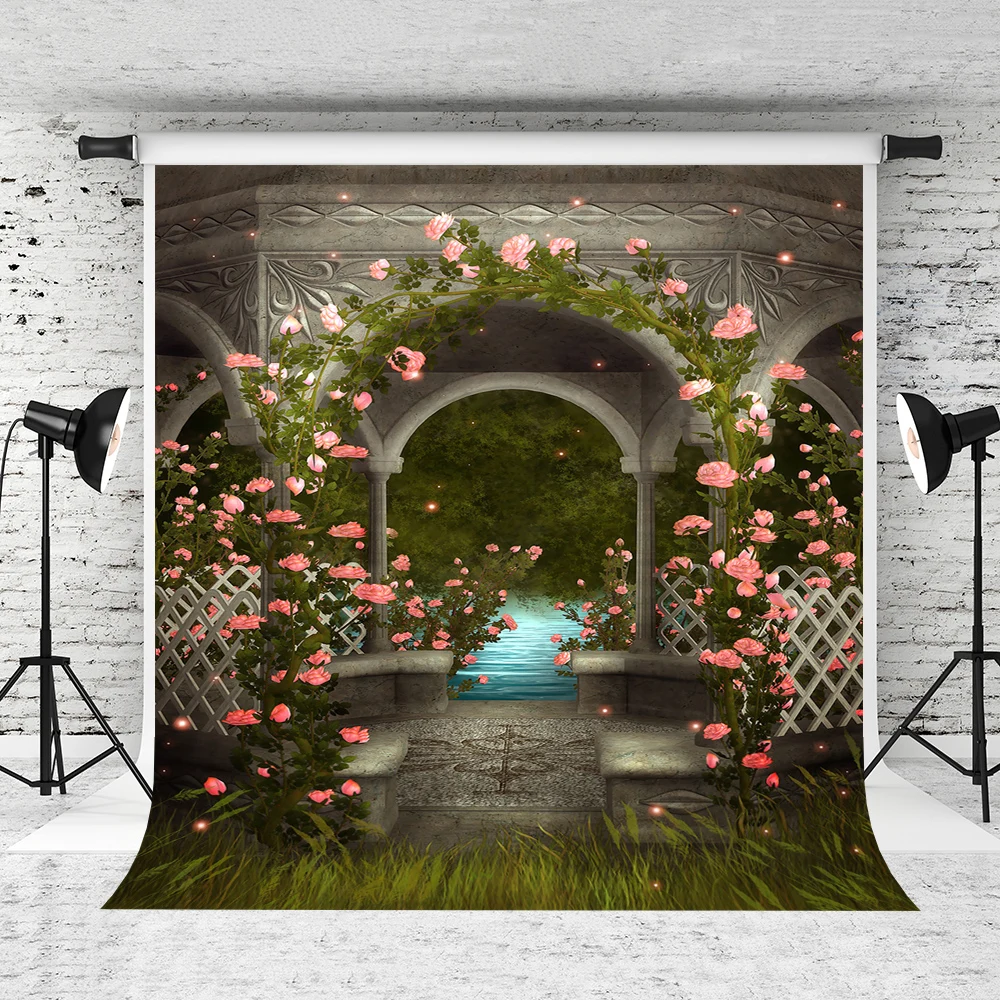 

VinylBDS 10x10ft Reteo Fundo Fotografico Para Estudio Flower Arched Door Fondo Fotografico Microfiber Wedding Studio Backdrop