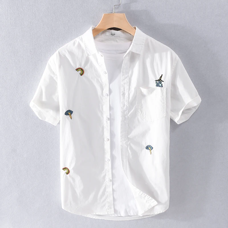 

New style Suehaiwe's brand Italy embroidery short sleeve shirt men cotton casual fashion comfortable shirts for men camisa