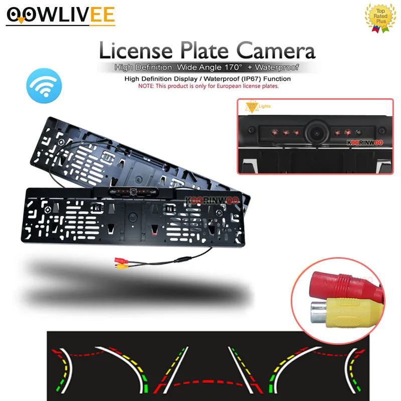 OOWLIVEE Wireless Adopter Car License Plate Frame Intelligent Dynamic Trajectory Car Rear View Camera Reverse Car Parking System