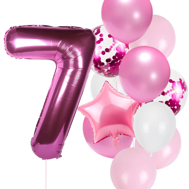 12pcs/lot girl birthday balloons set pink 1 2 3 4 5 6 7 8 9 40inch Number Foil Balloon for 1st 2nd 3rd Birthday Party Balls Toy