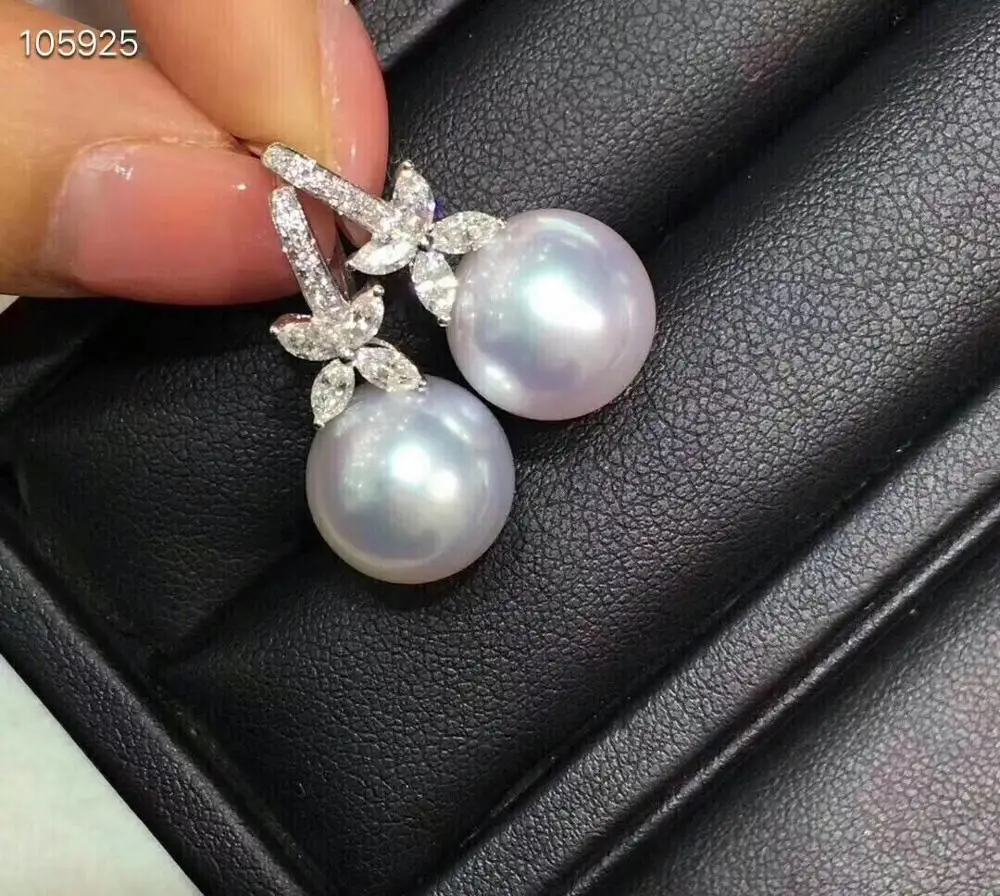 Pure 925 Sterling Silver Fine Jewelry Fresh Water White 9-10mm Round Pearl Dangle Earrings for Women Fine Pearl Earrings