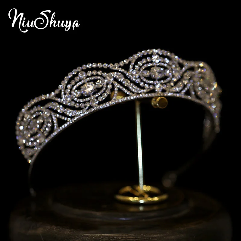 

NiuShuya Rhinestones Cubic Bridal Crowns Tiara Bride Headband Wedding Diadem Princess Headpiece Wedding Hair Accessories