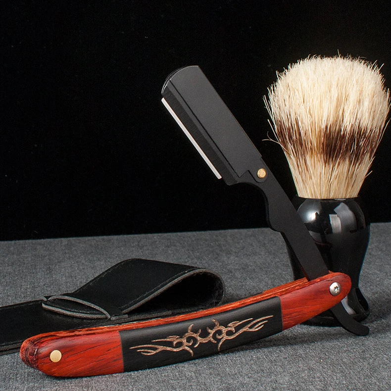 Profesjonalna krawędź prosta składana drewniana rączka fryzjer męski prosty krój maszynka do golenia gardła prezent