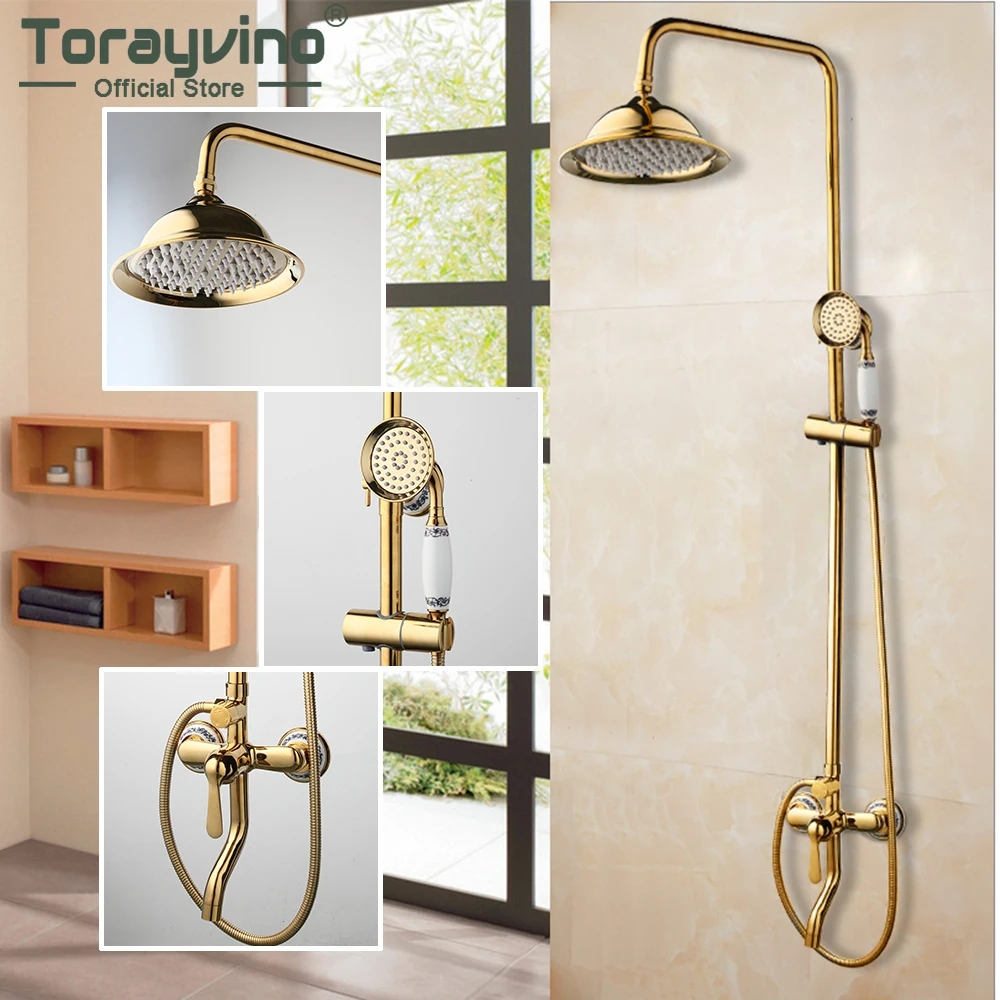 

Torayvino Luxury Shower System Bathroom Round Rainfall Shower Head Wall Mounted Shower Faucet Single Handle Hot & Cold Mixer Tap