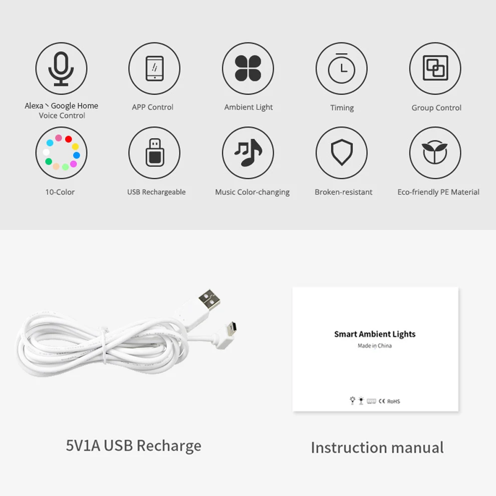 Imagem -06 - Wifi Smart Control Rgb cw Led Night Light Mesa Recarregável Usb Lâmpadas Ambientais Funciona com Alexa Assistente do Google Aplicativo Móvel