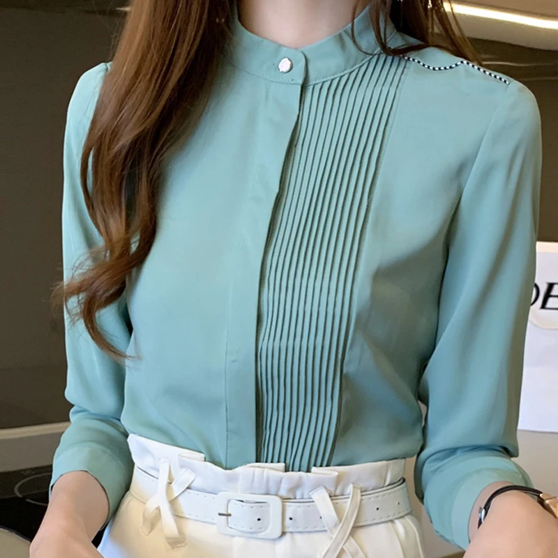 Blouses Femme Long Sleeve Blouse Women Blusas Mujer De Moda 2024 Stand Collar Office Chiffon Blouse Shirt Tops Women Blusas E225