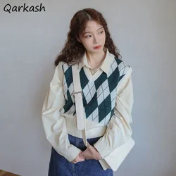 Sweater Vest Women Argyle College Style Harajuku Lovely Girl Sleeveless Outerwear Ins Trendy V-neck Cropped Female Knitwear Fall