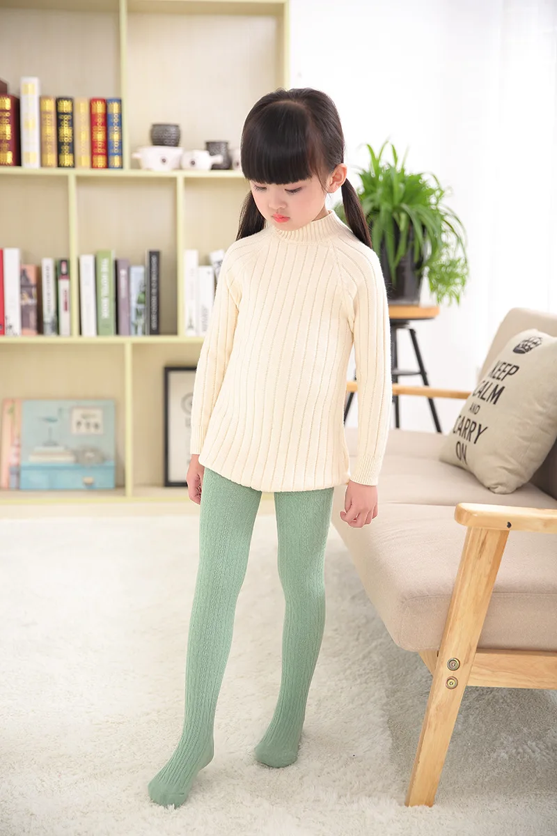 Collants en coton doux et chaud pour enfants, fille coréenne, tricot, couleur bonbon unie, printemps automne