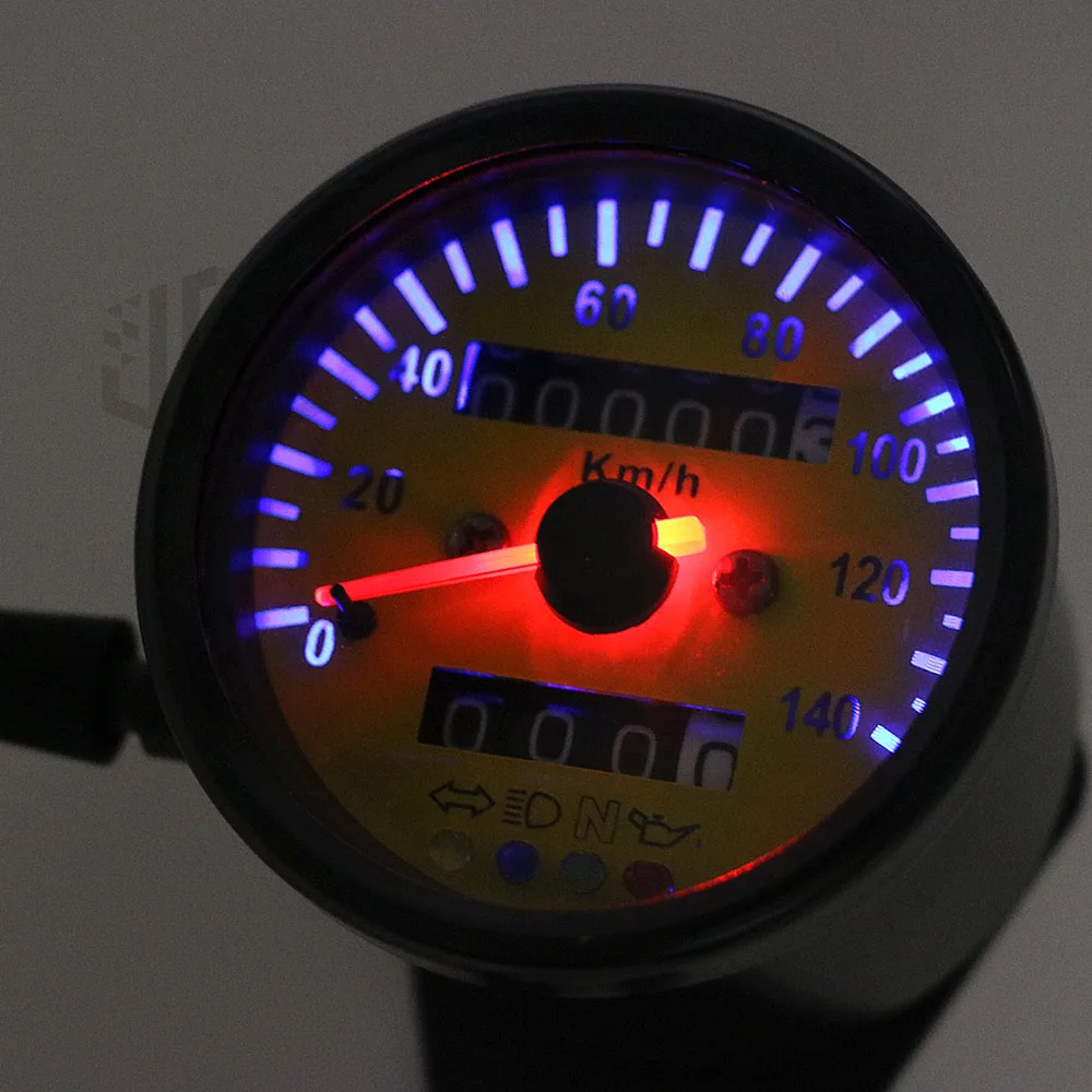 Universal 12V Motorcycle Speedometer Odometer Gauge Dual Speed Meter LED Indicator Light ATV Pit Dirt Bike Scooter Tachometer