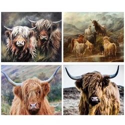 5D Diy Diamond Embroidery Highland Cow Full Square Round Diamond Painting Cross Stitch Animal Art Diamond Mosaic PicturesZP-333