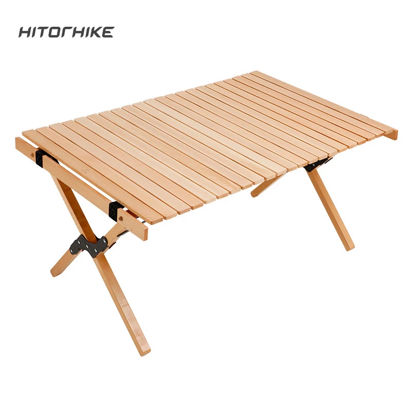 Hitorhike Camping Table Folding Egg Roll Wooden Table 30kg Bearing Triangle Stable Garden Travel Hiking BBQ Accessories