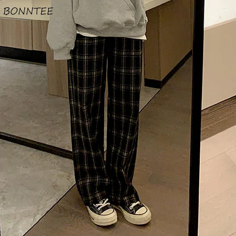 

Casual Pants Plaid Wide Leg Baggy All-match Autumn College Harajuku Streetwear Female Trousers Daily Trendy New Arrival Simple