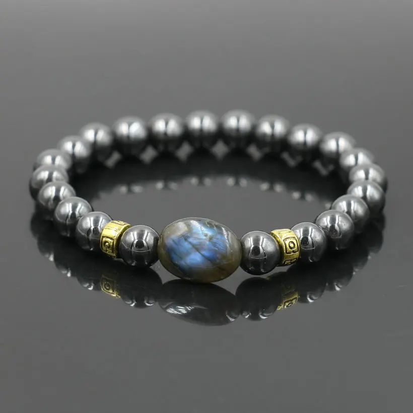 Top Quality Men's Bracelet Hematite Stone Labradorite Moonstone Beads Bracelet For Women Buddha Bracelet Jewelry Gift Tobilleras