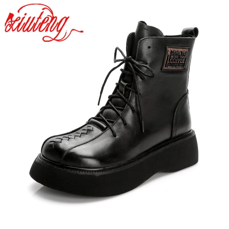 Xiuteng Thick-Soled Martin Boots Women 2022 New Winter First Layer Cowhide Short Boots Soft Sole Retro Ankle Boots