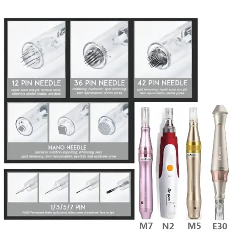 10/20/50Pcs Derma Pen Needle Cartridge Microneedling Machine Bayonet Dr Pen N2 M5 M7 E30 Replace Stamp 9 12 24 36 42 Pin Nano