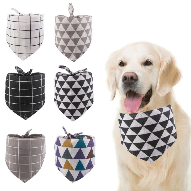 Plaid Cotton Dog Bandana Scarf Washable Dog Puppy Pet Bandana Bibs Scarf for Small Medium Large Dogs