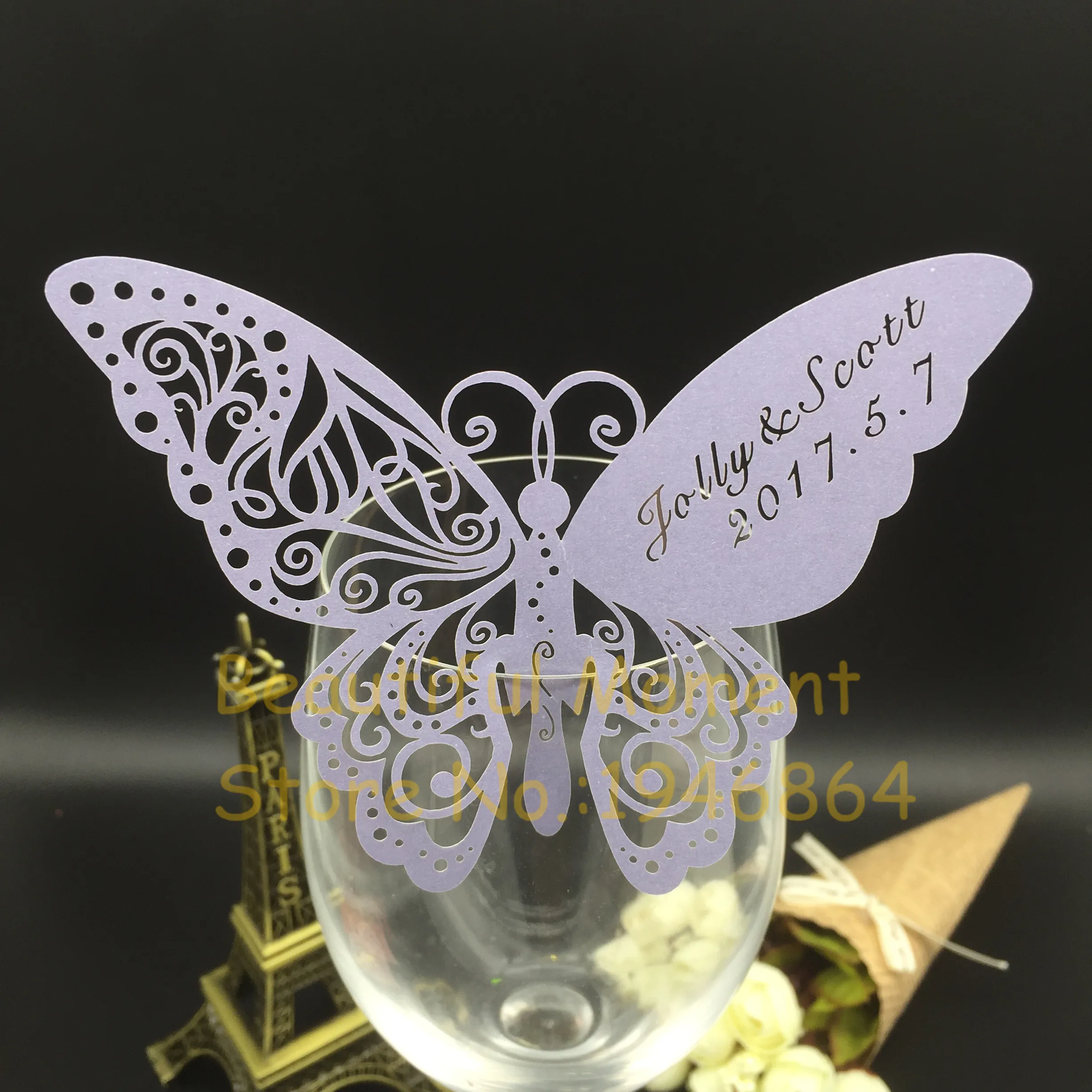 60 pieces/lot Butterfly Laser Cut Paper Place Card / Escort Card / Cup Card/ Wine Glass Card Custom For Wedding Party Decoration