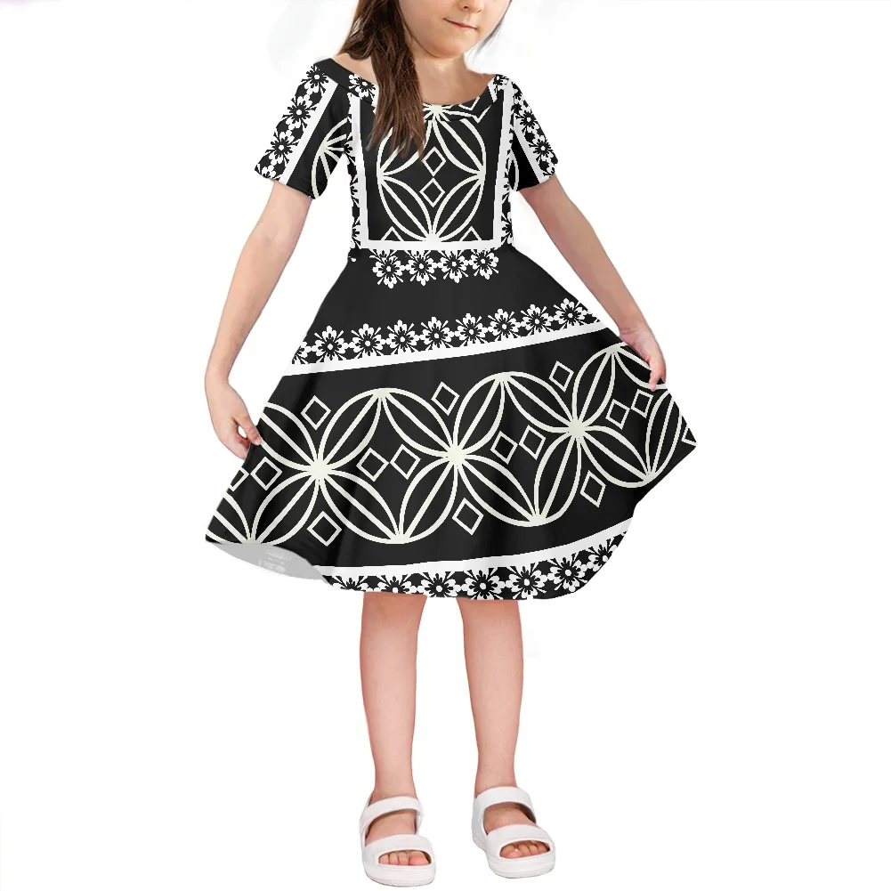 

Retro Polynesian Tribal Samoa Hawaii High Quality Kids Dresses New Arrival Girls 2022 Summer Dress Short Sleeve Round neck Dress