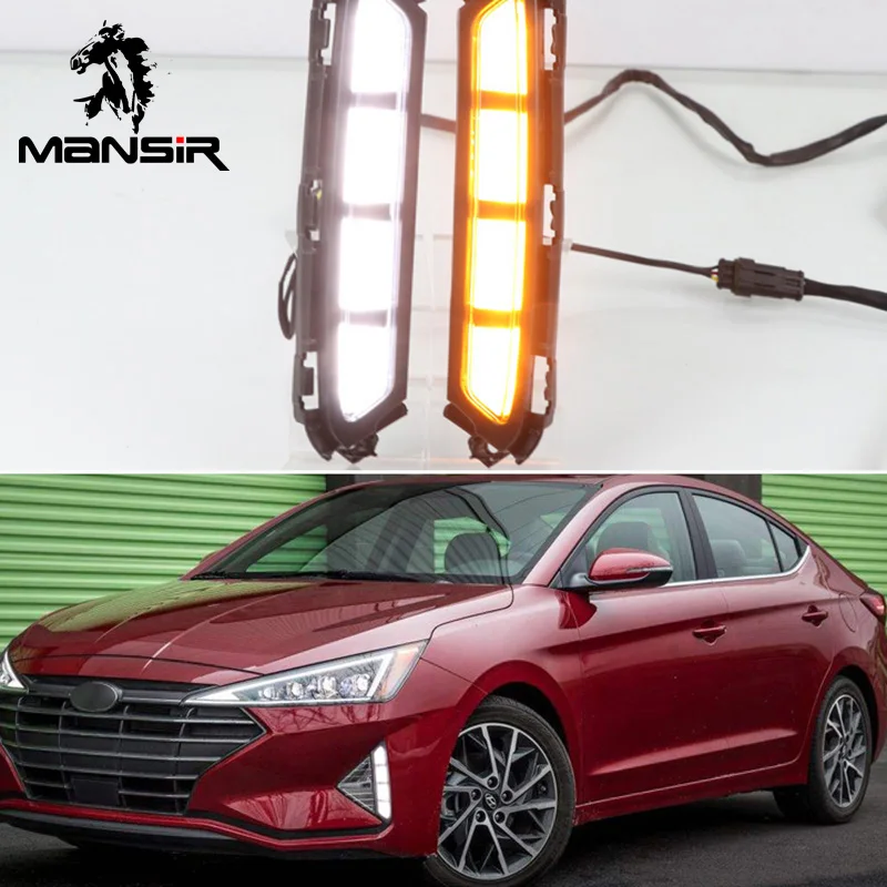 

For Hyundai Elantra Avante 2019 2020 12V LED DRL Daylights Yellow Turning Car Headlight Daytime Running Light Fog Lamp