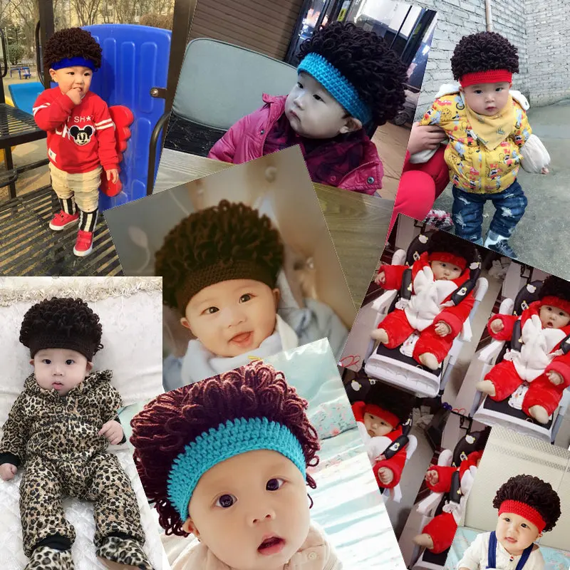 Newborn Baby Boy Kids Warm Hat Cotton with wig Head Bobble Knit Crochet Beanie Cap New 1-4 years DS19