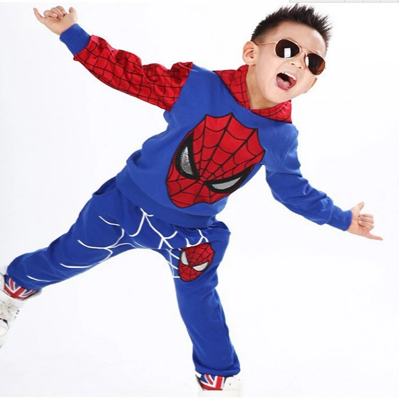 Spiderman Children Clothes Set Spring Autumn Boys Coat Kids Pant Girls 2PCS Long Sleeve Hoodies And Sweatshirt Trousers Toddler