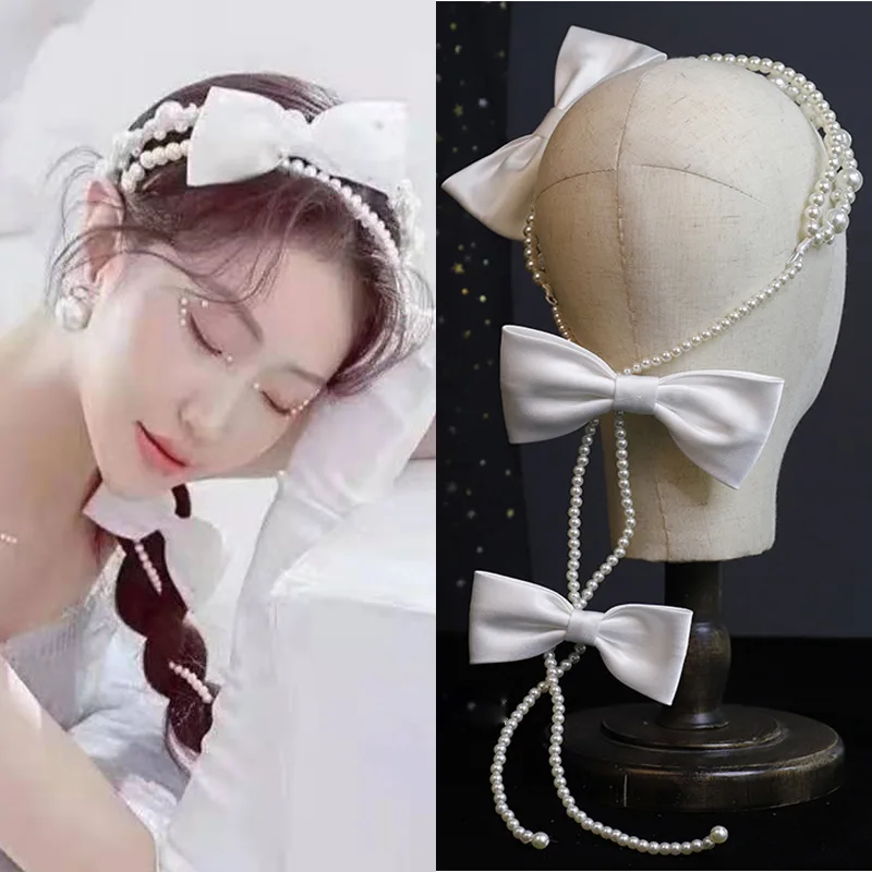 

Sweet And Playful Bowknot Pearl Hairband Hairpin Temperament Suit Bridal Headdress Photo Studio Accessories