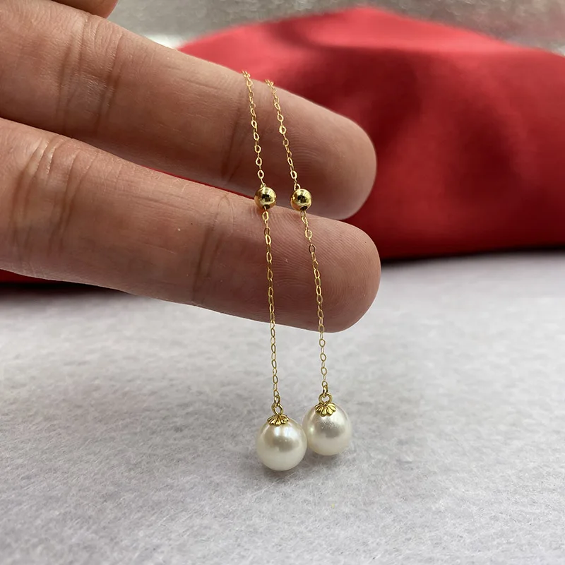 Sinya Jewelry 18k Gold Long Chain Tassel Drop Earring with High Luster Natural Pearls And Au750 Beads Best Gift for Women Ladies