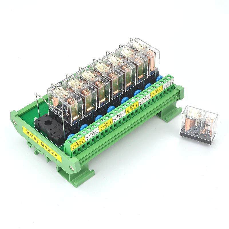 8 Channels 1NO+ 1NC DIN Rail Mount Interface Relay Module With G2R-1-E 16A  INPUT DC 12V 24V PNP NPN Compatible