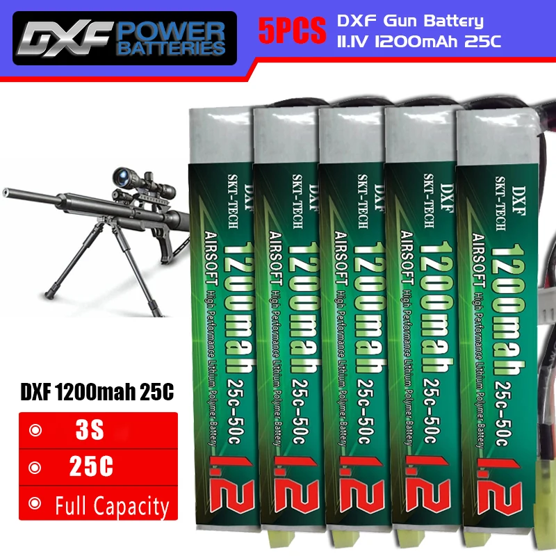 DXF New Arrived  5PCS AirSoft Gun Battery 11.1V 1200mAh 25C Max 50C 2S AKKU Mini Airsoft Gun Battery RC model Tamiya Plug